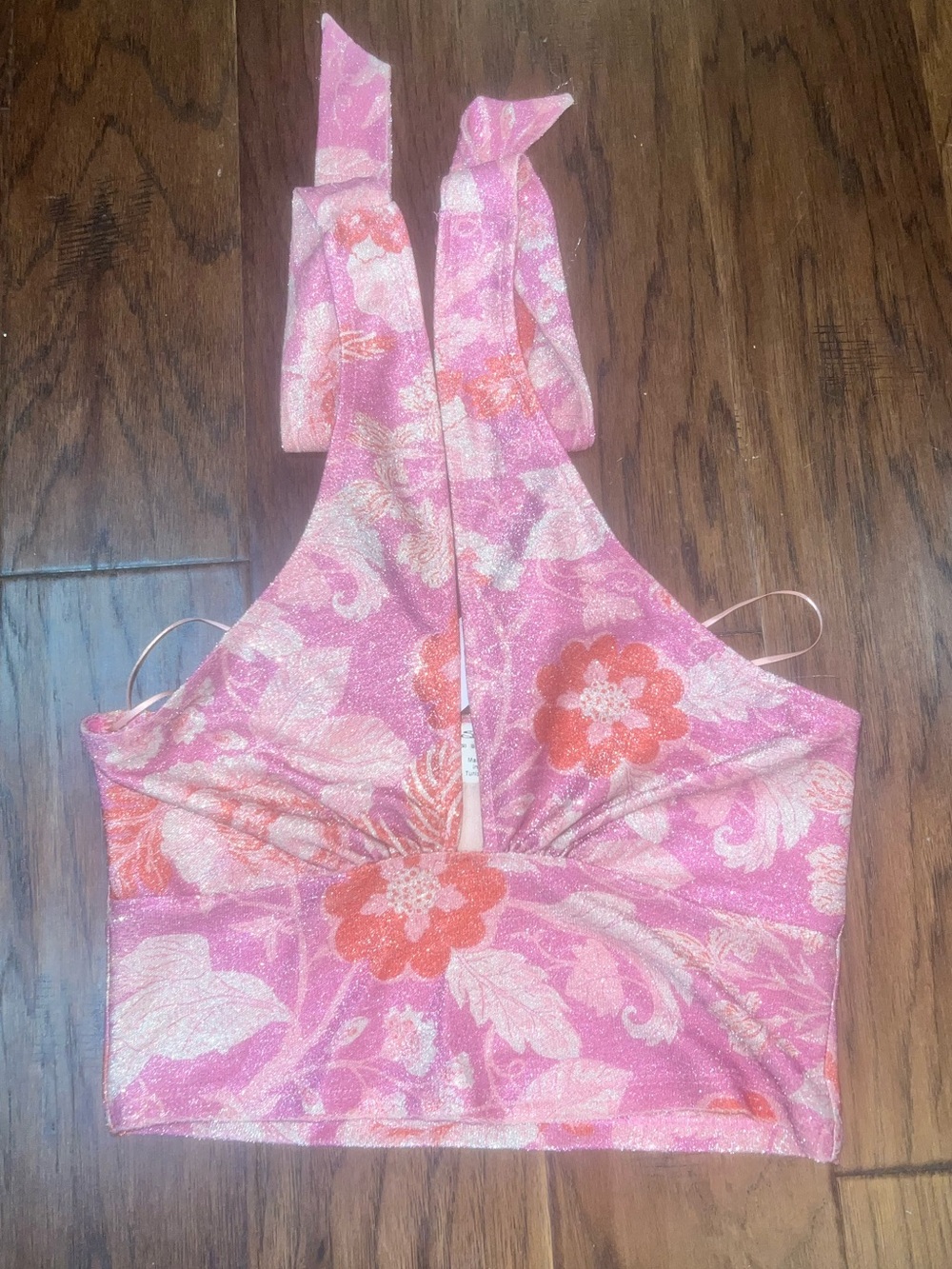 ASOS Miss Selfridge Pink Floral Halter Crop Top